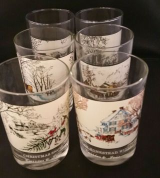 SET of 6 Vintage Arbys Currier and Ives Collector Series Winter Tumbler Glasses 2