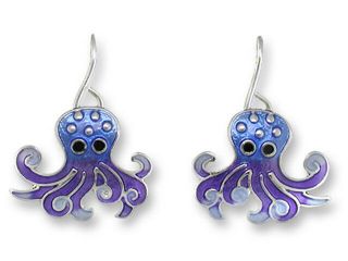 Zarah Enamel Jewelry Sterling Silver Drop Earrings Octopus Dangle Purple