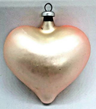 Vintage Light Pink Glass Heart Ornament W/ Pearl Like Finish