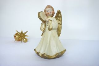 Vintage Paper Mache Christmas Angel Figurine Japan Tamborine Romantic
