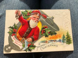 Antique Christmas Postcard Christmas Delight Series Santa Silver