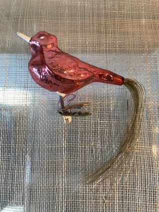 Vtg Antique Italian Mercury Glass Clip Bird Christmas Ornament Tags Nos Pink