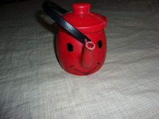 Vintage Tanda Toy Tea Pot Smiling Happy Face England Red With Lid 2