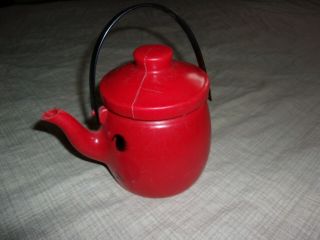 Vintage Tanda Toy Tea Pot Smiling Happy Face England Red With Lid 3