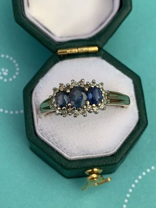 Vintage 15 Carat Ct Ceylon Sapphire And Diamond Solid Yellow Gold Ring Size Q 8