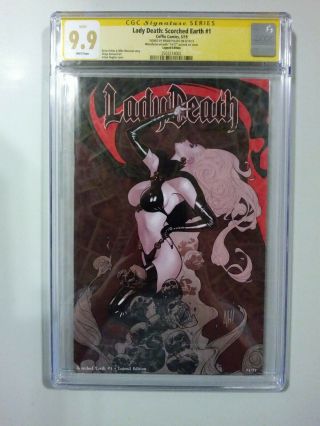 LADY DEATH SCORCHED EARTH 1 LEGEND EDITION CGC 9.  9 SS Signed Pulido /77 Hughe 2