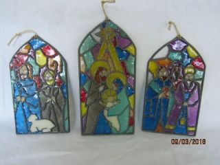 Estate Collectible Stained Glass Suncatcher Window Ornaments Christmas Nativity