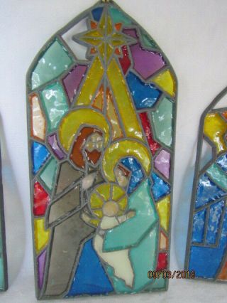 Estate Collectible Stained Glass Suncatcher Window Ornaments Christmas Nativity 3