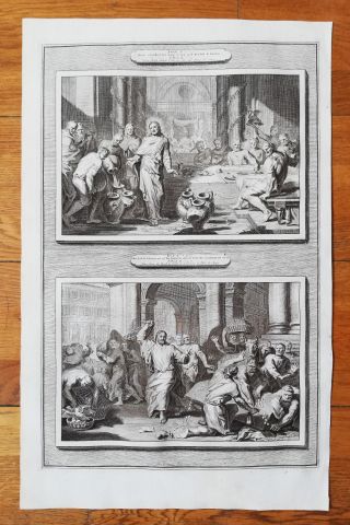 Mortier Bible Print The Wedding At Cana Jesus Cleanses The Temple - 1700