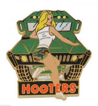 Hooters Restaurant Camo Girl Hummer Humvee Lapel Pin Weapons Of Mass Distraction