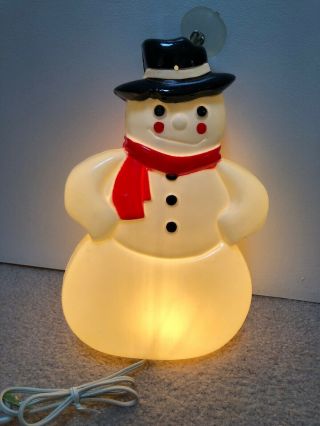 Noma Lighted Snowman Double Sided Window Decor Blow Mold Christmas 1990 Vintage