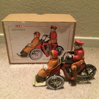 Tin Litho Toy Man On Bike With Chain Wind Up Mechanism