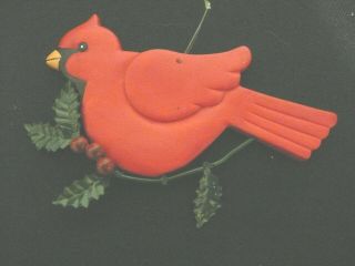 2 ORNAMENTS CERAMIC RED CARDINAL BIRD ON IVY - 1996 HALLMARK REGAL CARDINAL CLIP 3