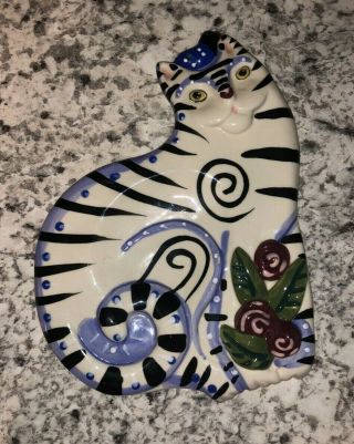 Dana Simson Ceramic Cat Plaque Wall Hanging Hand Painted Art Pottery Home Decor