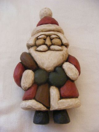 Vintage Wooden Hand - Made Christmas Santa Claus Artist Rebekah 