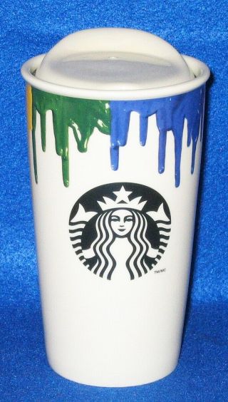 Starbucks Rainbow Band Of Outsiders Ceramic Double Wall Travel Mug Cup 2014