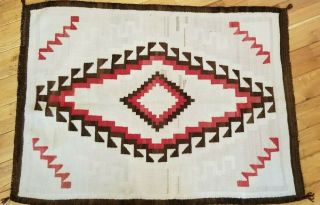 Vintage Navajo Rug Or Blanket 54 " X 39 " Red,  Brown,  Beige Background