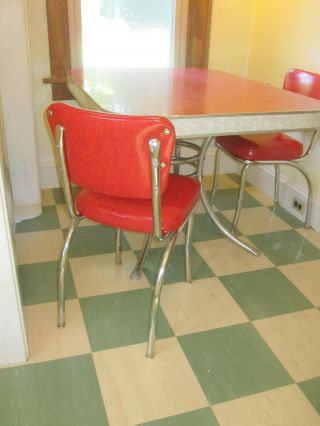 Formica Chrome Vintage Table Chairs Red Cracked Ice.  Delivery.