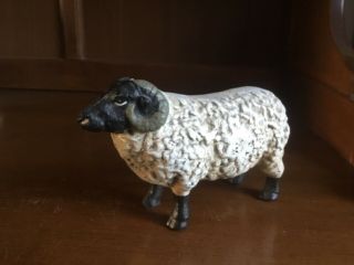 Vintage Heavy Cast Iron Metal Ram Sheep Collectible Painted Small Figurine