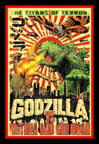 Big 5.  25 " Vintage Style Godzilla,  Mothra,  Ghidorah Vinyl Sticker.  Decal 4 Bong.