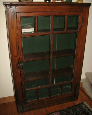 Antique Vintage Arts & Crafts Wooden Bookcase Shelf With Glass Door
