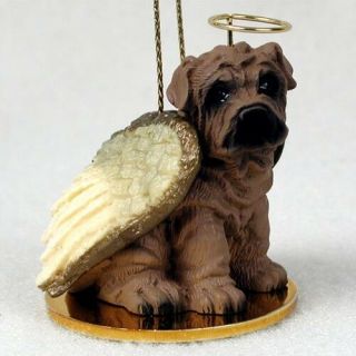 Shar Pei Dog Angel Ornament Hand Painted Figurine Resin Christmas Brown Puppy