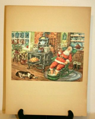 Christmas Scrapbook Page Santa Claus Soaking Feet Smoking Pipe With Dog