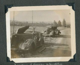 Wwii Summer 1944 Us Army 35th Evac Hosp France Photo Wrecked German Cars