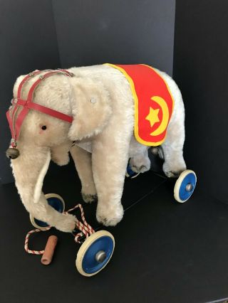 Vintage Steiff Elephant On Wheels,  1950’s - All,  Intact - Ex