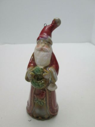 Vintage Glazed Pottery Old World Santa Claus Bell Ornament High Gloss 4505