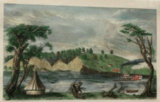 19th Century Hand Colored Engraving Bluffs On The Mo.  River St.  Joseph,  Missouri