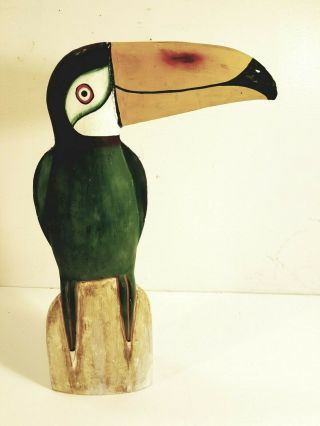 Hand Carved And Hand Painted Wood Toucan Figurine 13 " Tall