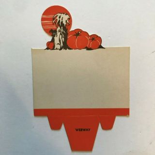 Rare Old Vintage Halloween Cardstock Name Placecard Pumpkin Corn Shock Webway Xn