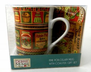 Debbie Mumm Fine Porcelain Coffee Mug With Coaster Gift Set Home Baked Goodness