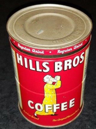 Vintage 1930 ' s Hills Bro coffee can with lid 2lbs size 3