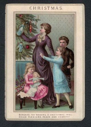 Eyre Spottiswoode Christmas Card Victorian Family Parlor Toys Tree Antique