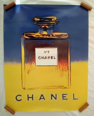 1997 Andy Warhol Chanel No 5 Perfume Pop Art Vintage Poster 22x28 Blue Yellow