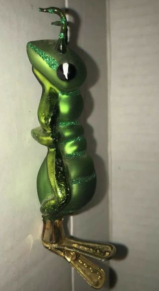 Vintage Blown Glass Clip On Ornament Grasshopper 3.  5”