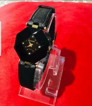 Rare Vintage Chanel 18kt Gold Leather Ladies Watch Gold/black.  Authentic