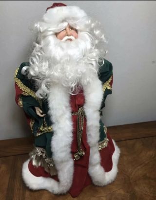 Old World 18 " Santa Claus Tree Topper Figurine Red Green Christmas Faux Fur