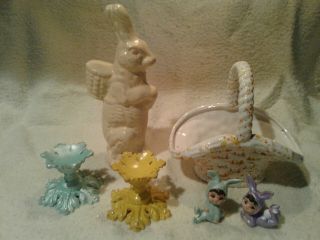 Vintage Ceramic Easter Bunny Basket Egg Holders