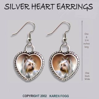 Yorkie Silky Yorkshire Terrier Silky Dog - Heart Earrings Ornate Tibetan Silver