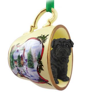 Shar Pei Christmas Teacup Ornament Black