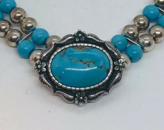 Carol Felley Southwestern Vintage Sterling Silver Blue Turquoise Beaded Necklace 2