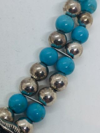 Carol Felley Southwestern Vintage Sterling Silver Blue Turquoise Beaded Necklace 3