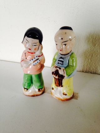 Vintage Salt And Pepper Shakers; Chinese Man And Woman