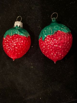 Vintage W Germany Hand Painted Glass Strawberry Christmas Tree Ornaments