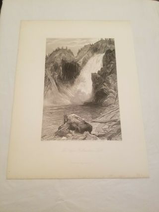 Cr20) The Upper Yellowstone Falls C.  1873 Steel Engraving Thomas Moran