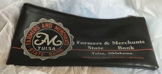 Vintage Farmers And Merchants State Bank Zipper Tulsa Oklahoma Quality Coin Bag