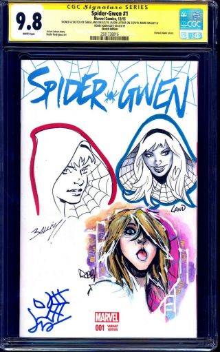 Spider - Gwen 1 Blank Cgc Ss 9.  8 Signed Sketch Jam Land Bagley Rodriguez Latour